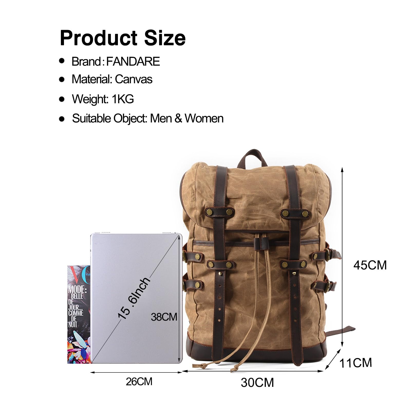 FANDARE Lienzo Mochila de Senderismo Retro Mochila Mochilas de Marcha con cordón Mochilas de Ciclismo Trekking al Aire Libre Daypack Bolsa de Cuerda para Viaje Excursionismo Equipaje Daypacks