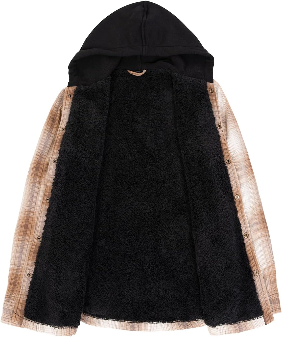 ZENTHACE Men's Sherpa Lined Flannel Shirt Jacket,Snap Button Down Winter Plaid Shacket with Hood - Image 4