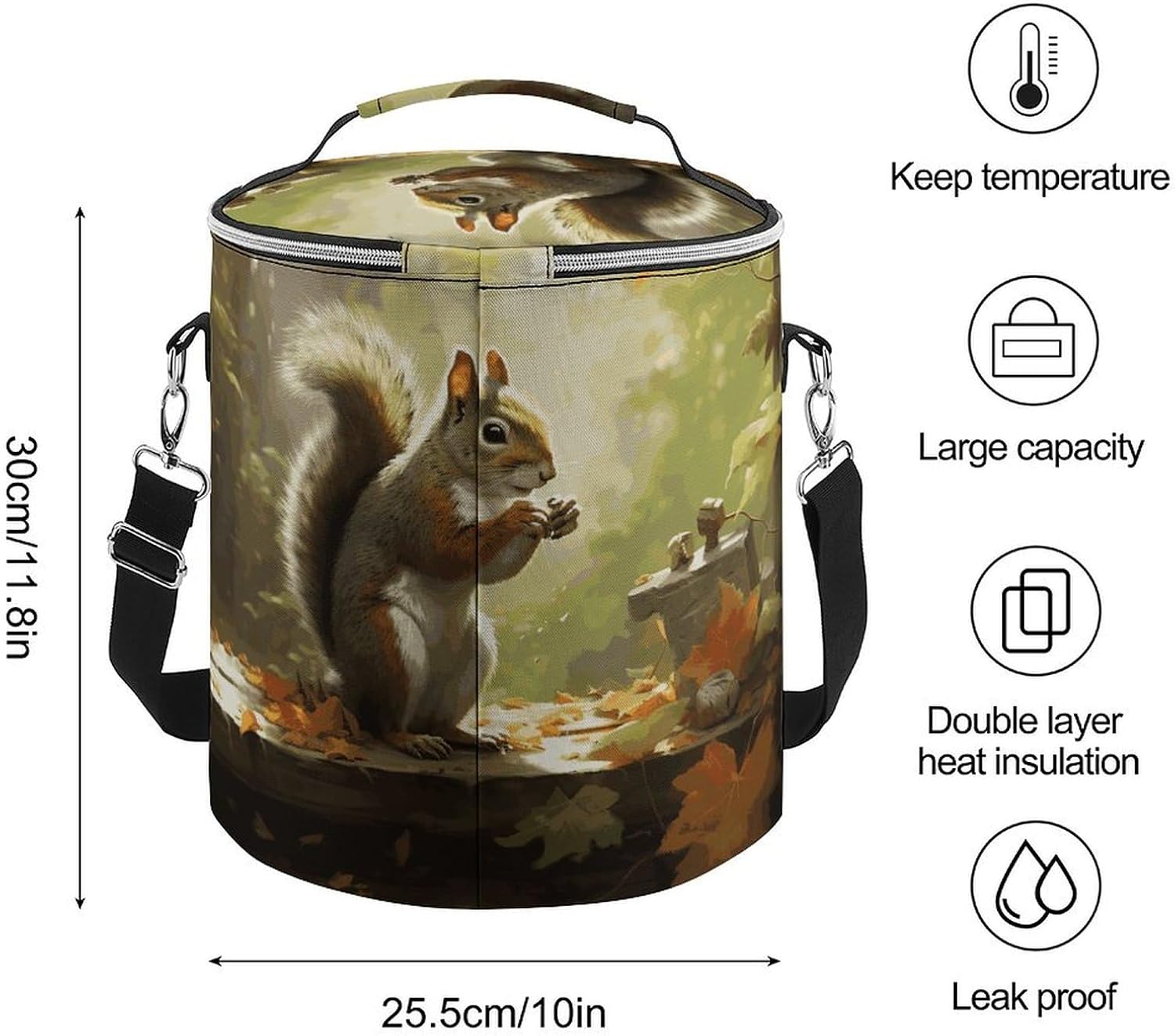 Squirrel Eats Nuts-png Lunch Bag 15L, Insulated Picnic Basket with Leakproof Design - Large Cooler Tote for Camping, Beach, Hiking & Groceries