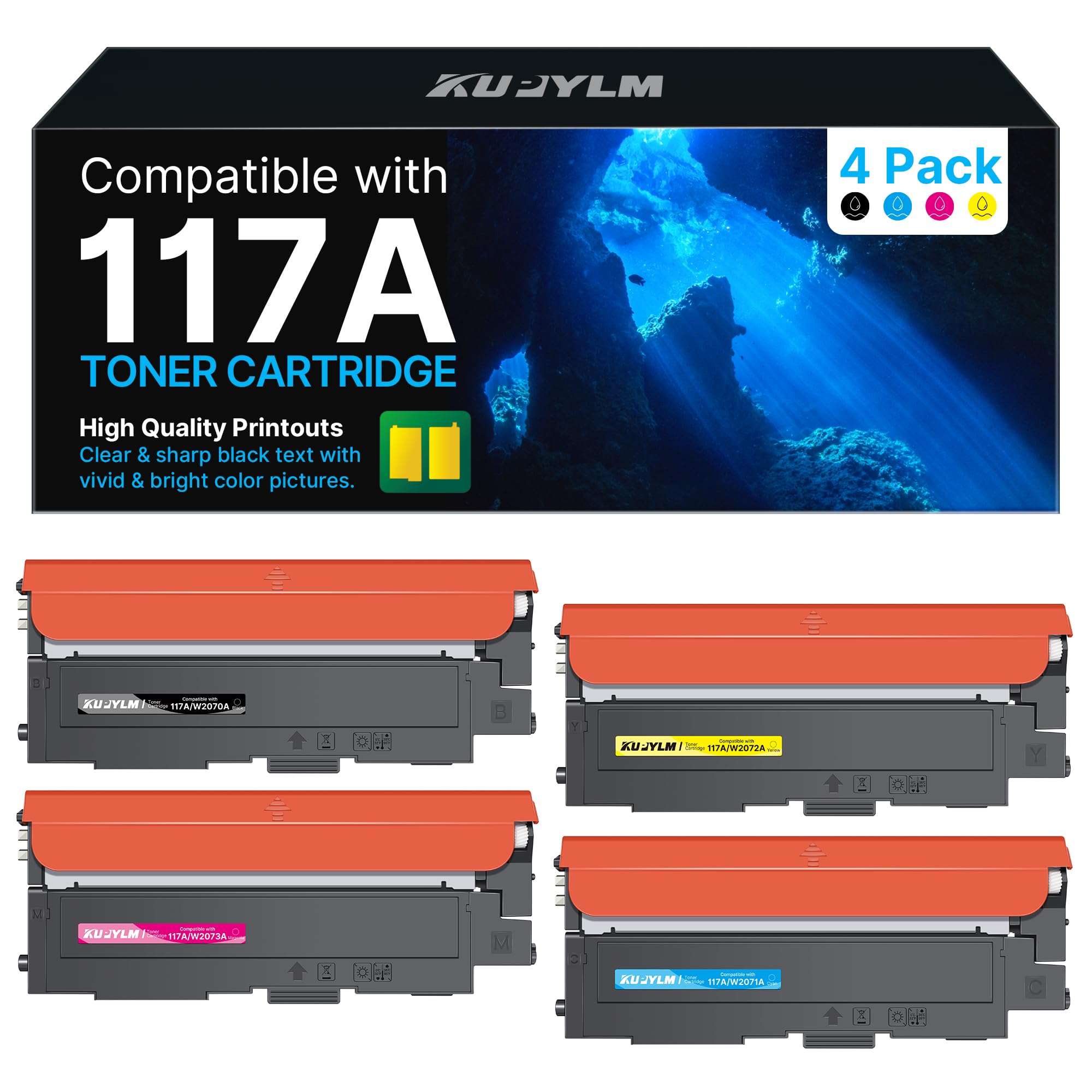KUPYLM 117A W2070A Toner Compatibile per HP 117A W2070A (Con Chip, 4-Pack)