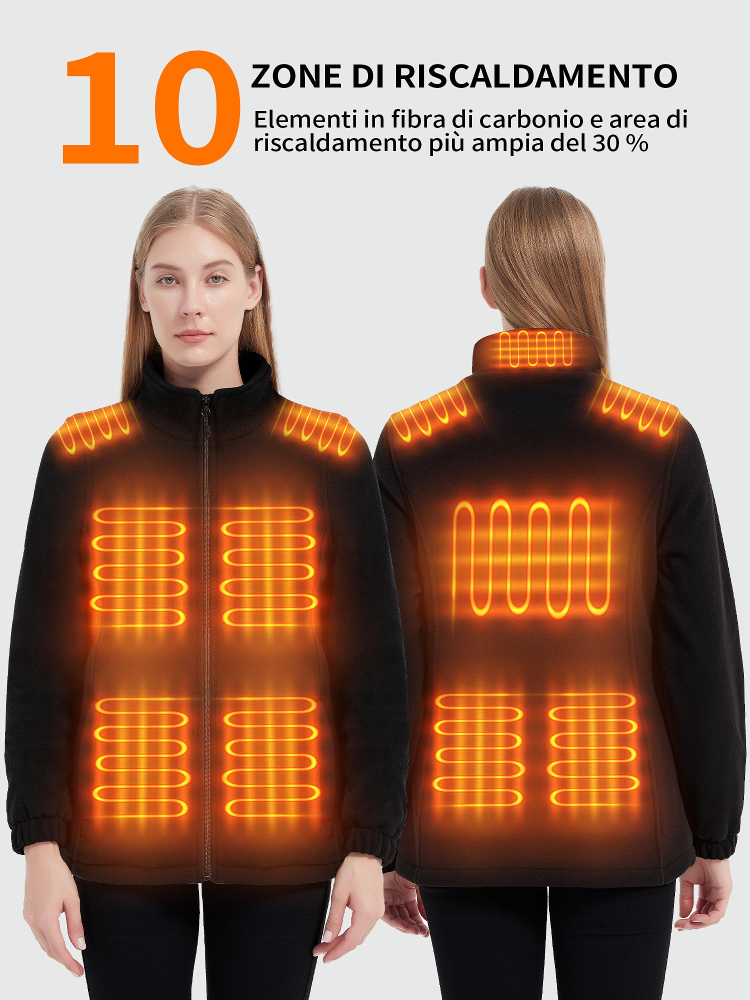 Giacca Riscaldata Donna con Batteria da 18400 mAh, Giubbotto Gilet Pile Riscaldato Donna con Power Bank, Invernale Abbigliamento Riscaldato Lavoro, 10 Zone di Riscaldamento