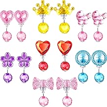 Hicarer 7 Pairs Girls Clip on Earrings Crystal Clip on Drop Play Earrings Girls Pretended Princess Play Jewelry Set with Box