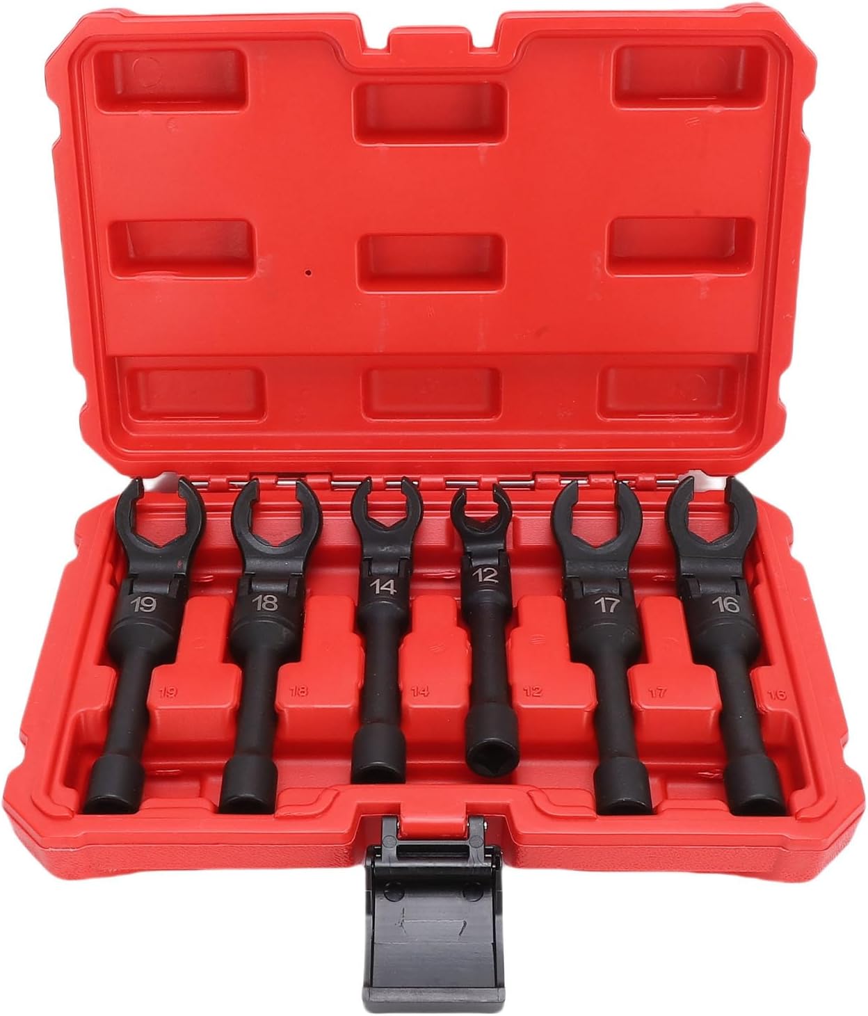 AUNMAS CrowsFootLineWrenchSet, 6Piece3/8InchDriveFlareNutSocketWrenchSet12mm14mm16mm17mm18mm19mm, with180DegreeFlexibleHeadDesign, forFuelLineBrakeHydraulicLineRepair