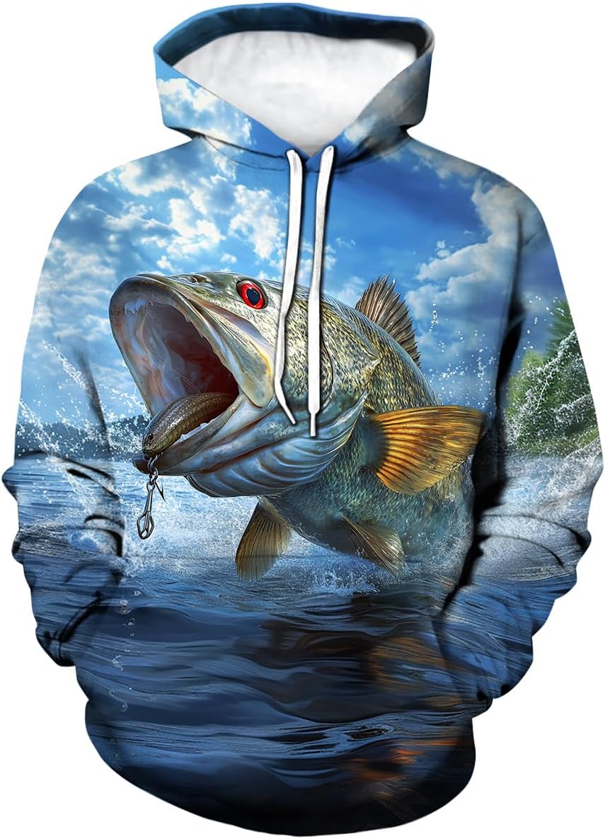 Novelty Long Sleeve Hoodie Funny Fashion Fishing Print Sweatshirts - Image 2