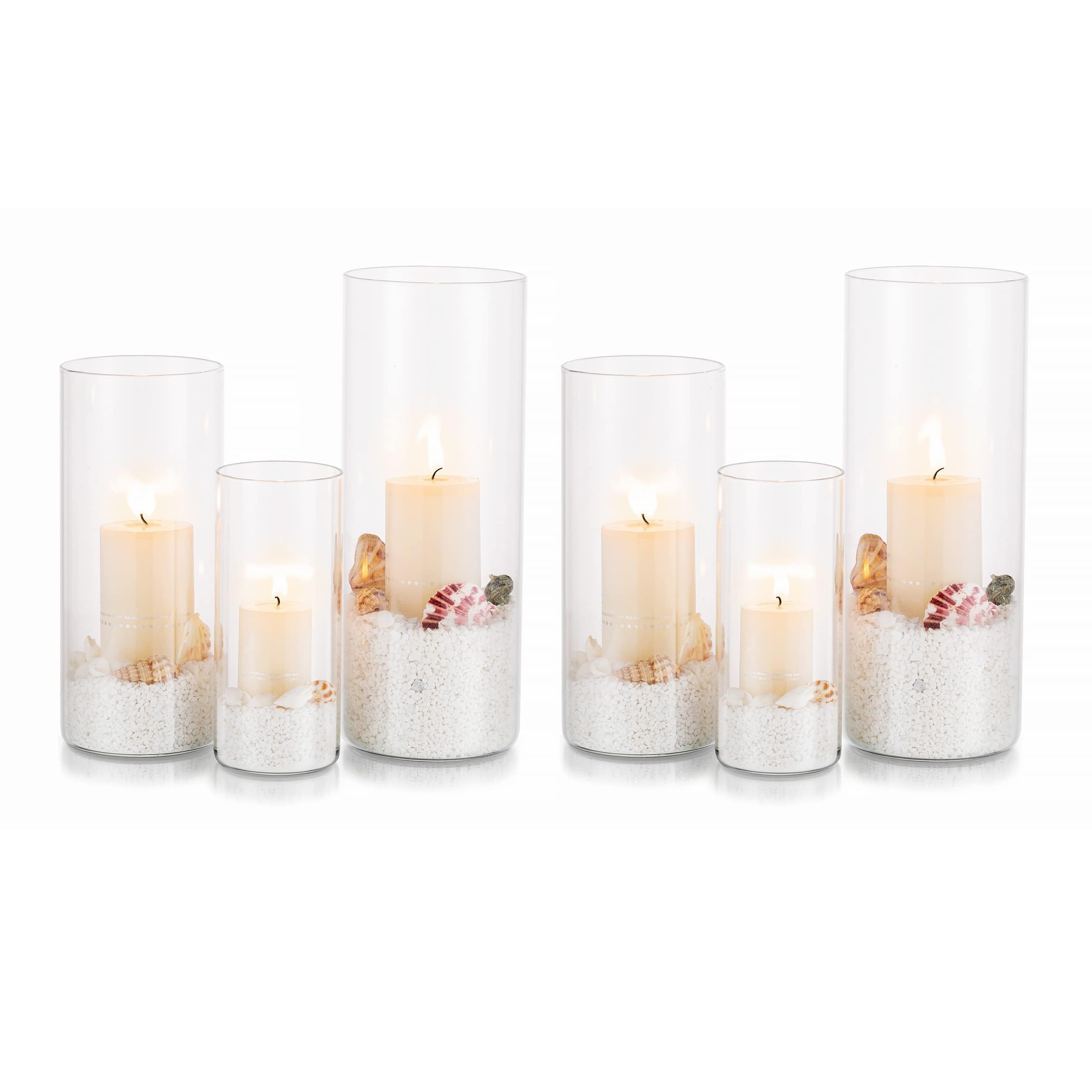 Portavelas Hurricane Cilindro De Vidrio: Juego De 2 (6 Piezas) Florero para Velas Flotantes De Pilar Votivo para Velas De Té Decoraciones De Mesa De Comedor Centros De Mesa De Boda Adornos De Navidad