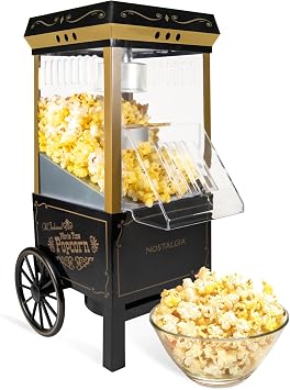Costand Nostalgia Popcorn Maker, 12 Cups, Hot Air Popcorn Machine with Measuring Cap, Oil Free, Vintage Movie Theater Style, Black