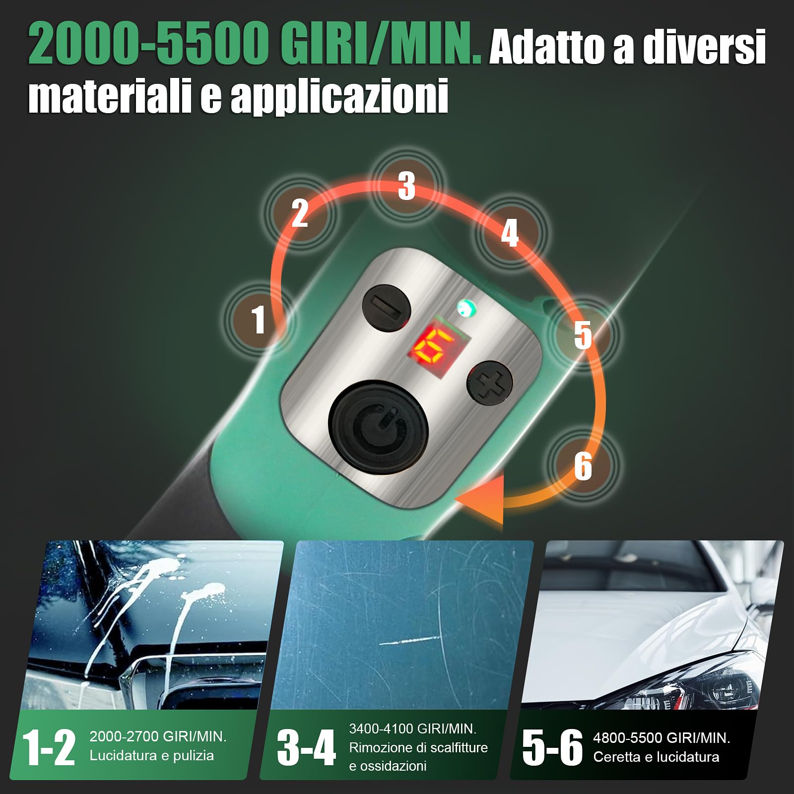 BATOCA S5 Mini Lucidatrice Batteria 12V Auto Lucidatrice per Dettagli Set di Tamponi di Lucidatura da 25mm/75mm Lucidatura Professionale Cura della Vernice Macchina per Lucidare DA&RO 2000-5500RPM
