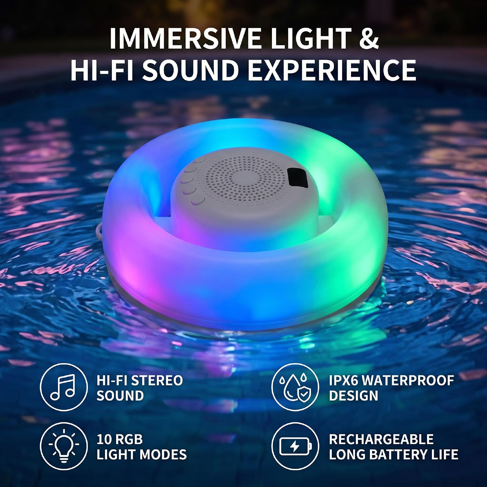 Altoparlante Galleggiante per Piscina con Luce RGB, Speaker