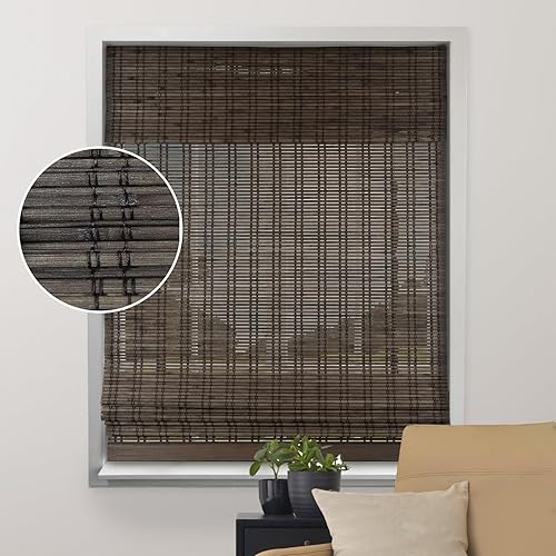 Miniatura 2 de ARLO - Persianas romanas de bambú, color nogal Dali, 26 pulgadas de ancho x 60 pulgadas de alto, sin cables, con filtro de luz y traslúcidas.