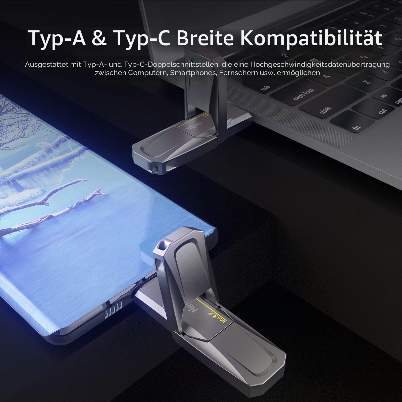 Netac US5 128GB Solid USB State Drive Externe tragbare SSD Typ-c und USB 3.2 Dual Interface Geschwindigkeit bis zu 550MB/s für Smartphone und Notebook Computer