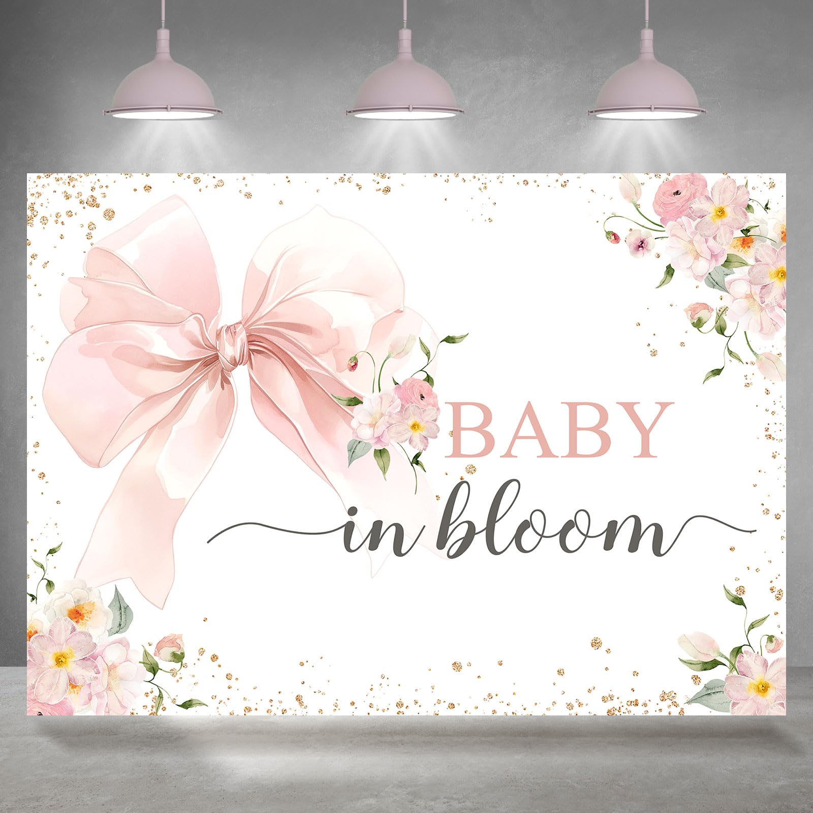 Rsuuinu Baby in Bloom Backdrop Baby Shower Pink Bow Floral Photography Background for Girls Newborn Birthday Baby Shower Party Decoration Supplies