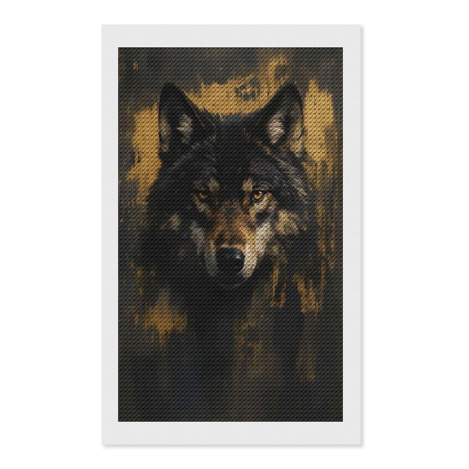 Junmoney Wolf Portrait with Golden Accents Diamond Art Canvas 12"x20", for Teens, Nice Detail and Sparkle, Farmhouse Decor, Festive Craft Gift, Easy to Enjoy