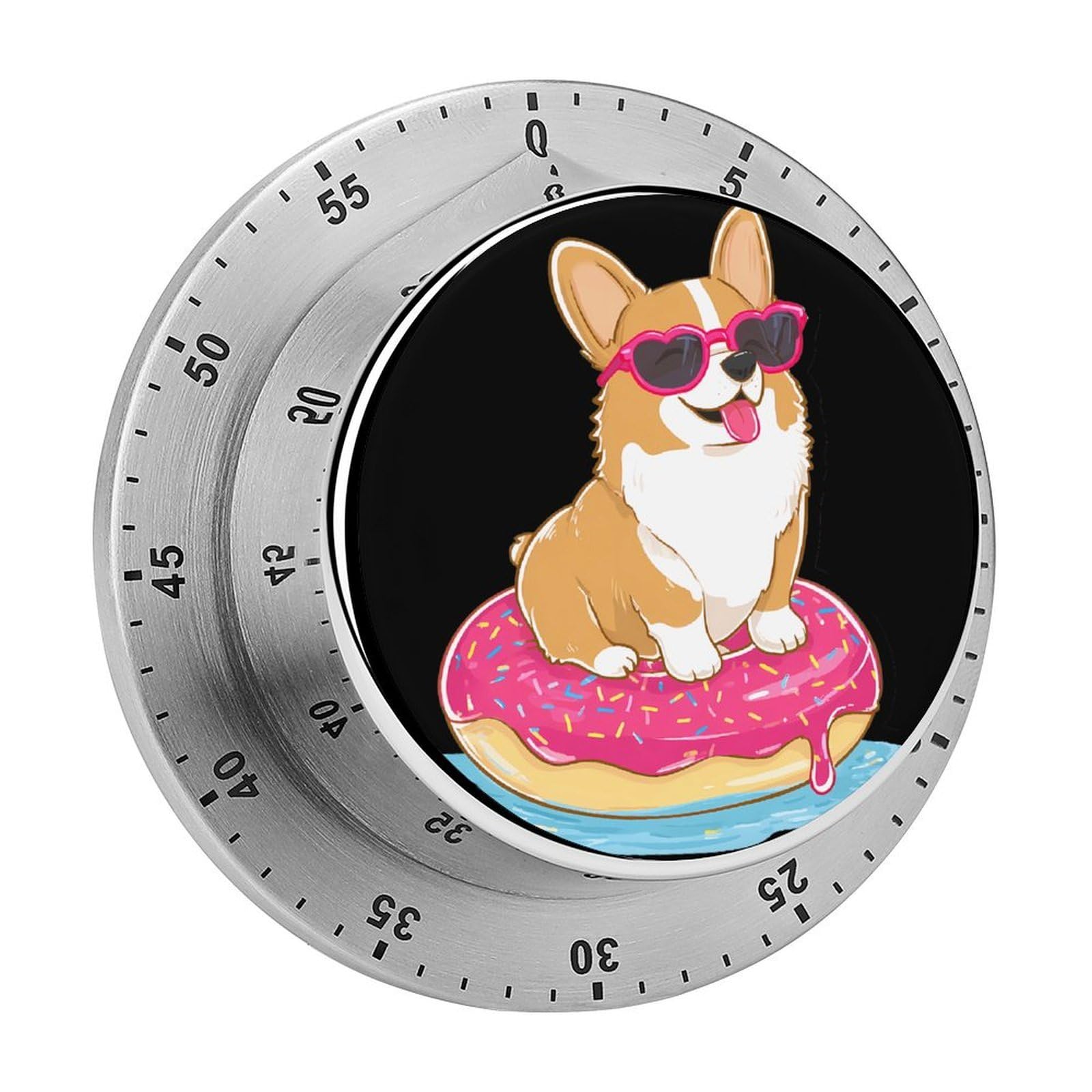 Corgi Dog Swimming Ring Donut Mechanical Timer with Alarm for Kitchen Cooking Productivity Stainless Steel Timers
