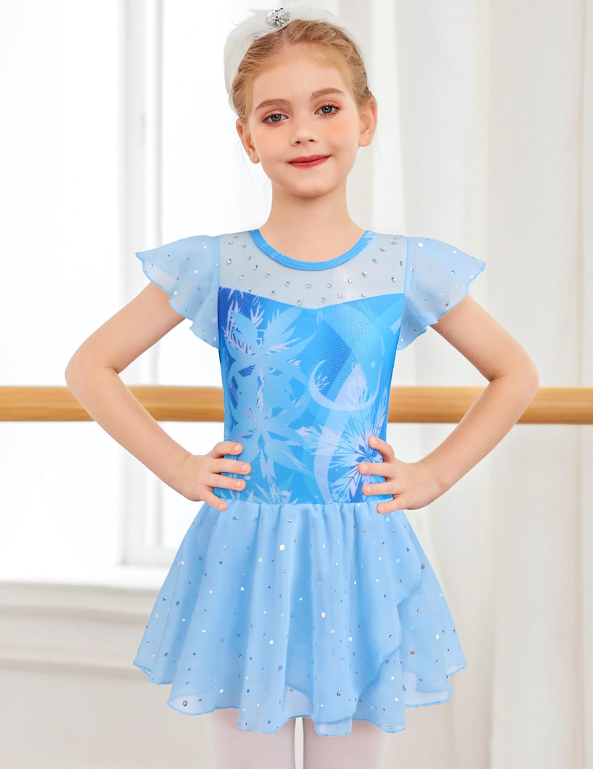 Zaclotre Girls Ballet Leotards Ruffle Sleeve Sparkle Dance Leotard Toddler Ballerina Dress Outfits - Image 3