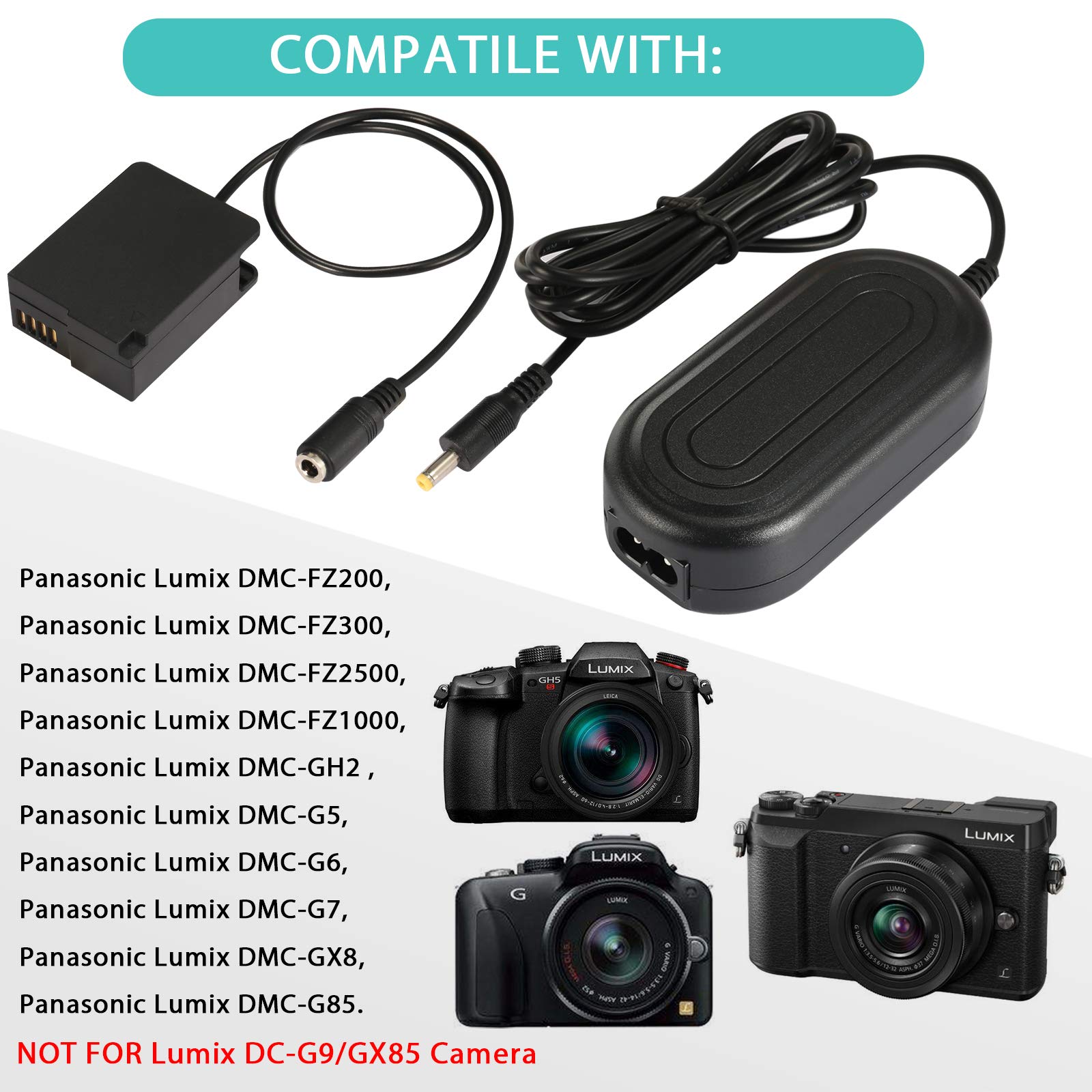 Adattatore CA E Accoppiatore DC HQRP Per Panasonic Lumix DMC-FZ1000, FZ2000, FZ2500