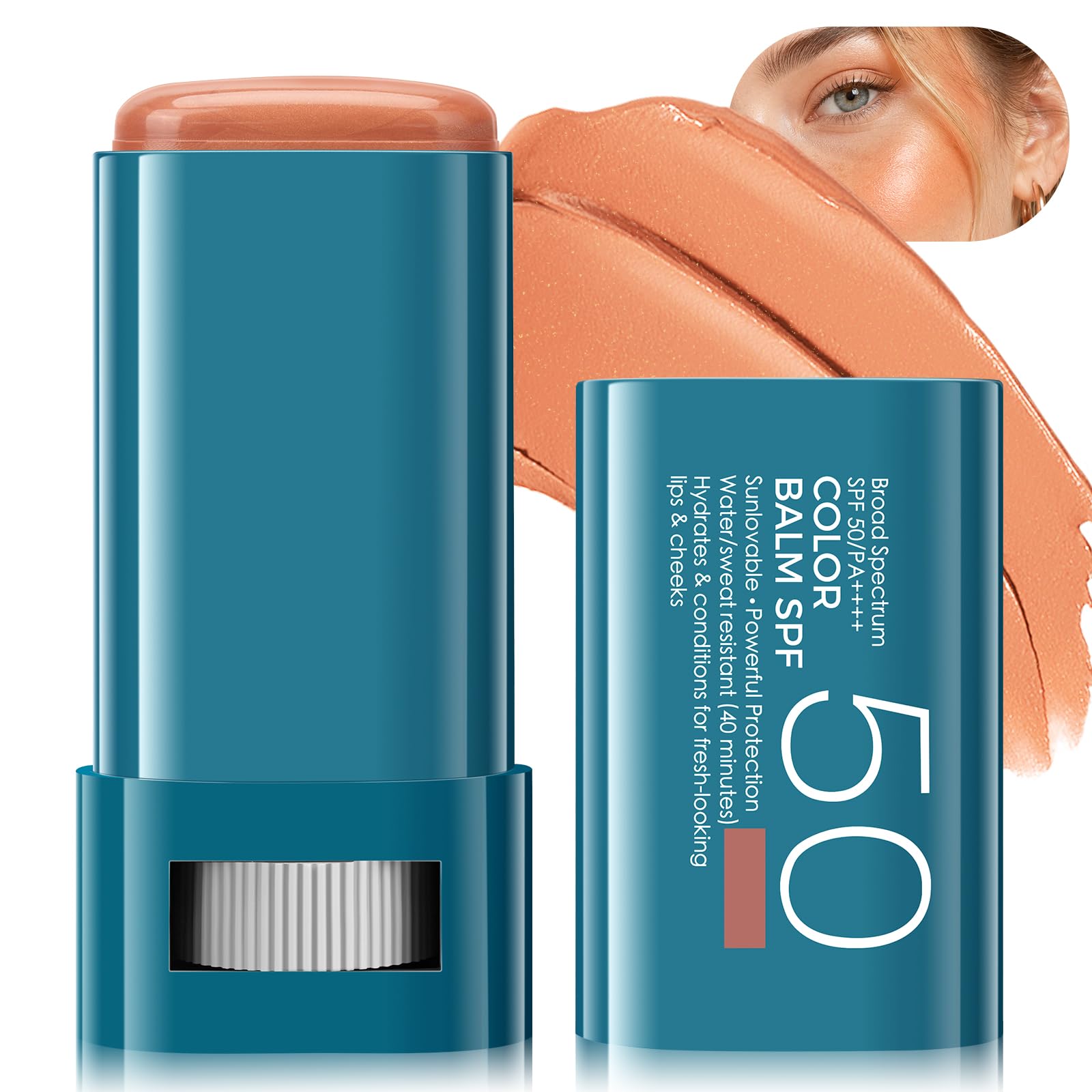 Sunscreen Cream Blush Stick for Cheek & Lip, SPF 50, Makeup Blush Balm, 03 03# Golden Heat