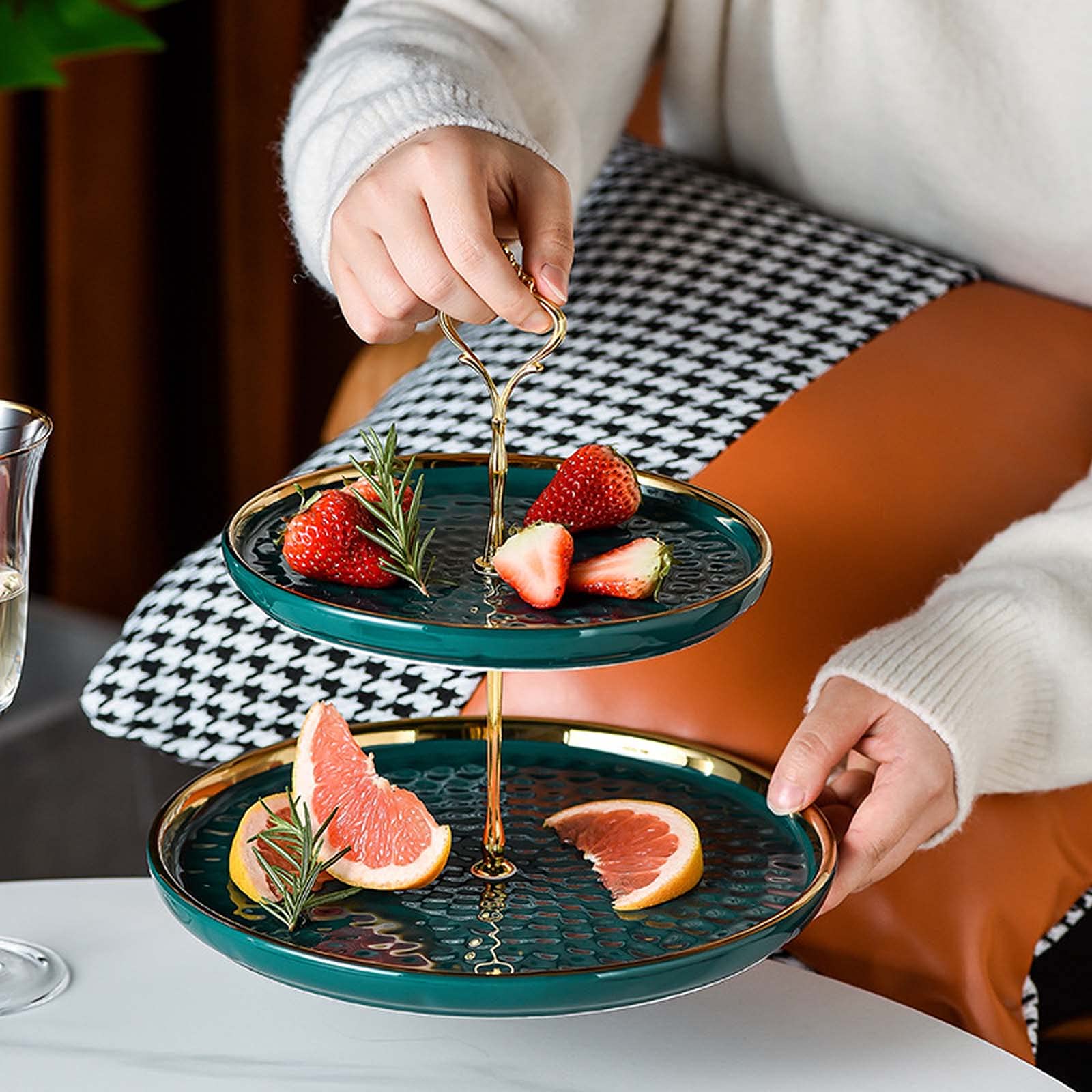 Alzata per Torte in Ceramica, espositore Rotondo in Porcellana, Supporto per Cupcake e Dessert Resistente e Robusto, 2/3 Ripiani per Decorazioni per Matrimoni, tè e Feste di comple