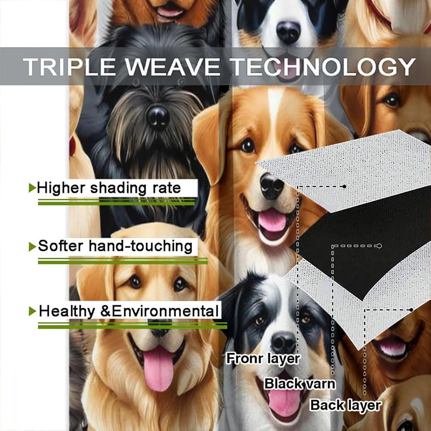 Kids Cute Dog Curtains for Girls Boy Bedroom Decor Cartoon Animal Art Printed Blackout Window Drapes for Home Decor Fabric Set 2 Panel 42x45 Inch 80% Shading Rate