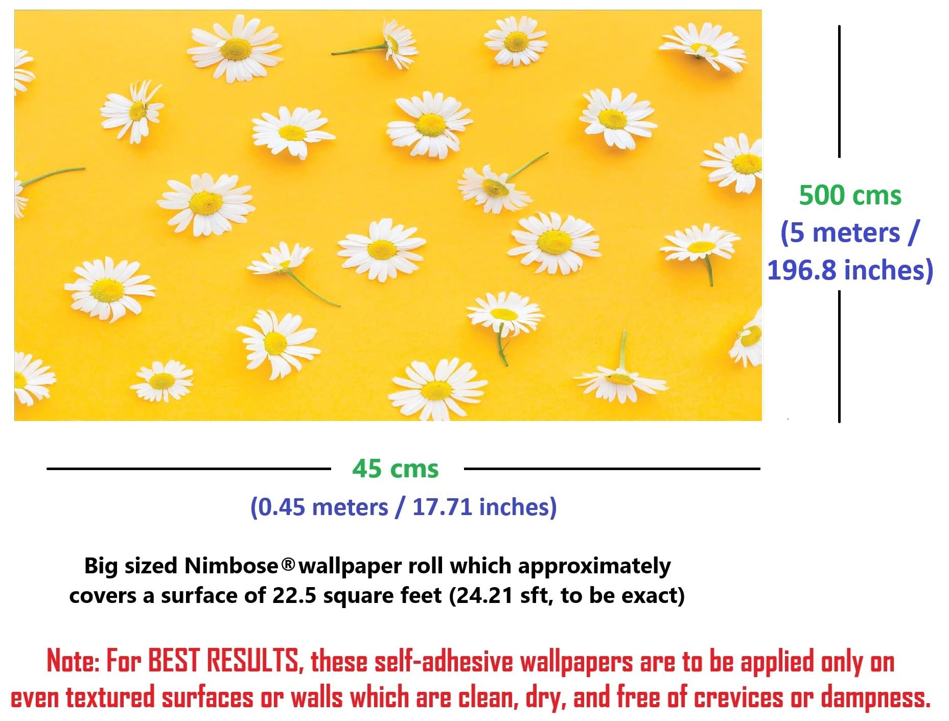 Nimbose® Self-Adhesive Botanical White Flowers On Orangish Yellow Wallpapers, Peel & Stick Wall Stickers for Home Decor, Living Room, Bedroom, Kids Room (5 Meters, 45 x 500 cm Qty: 1) 1