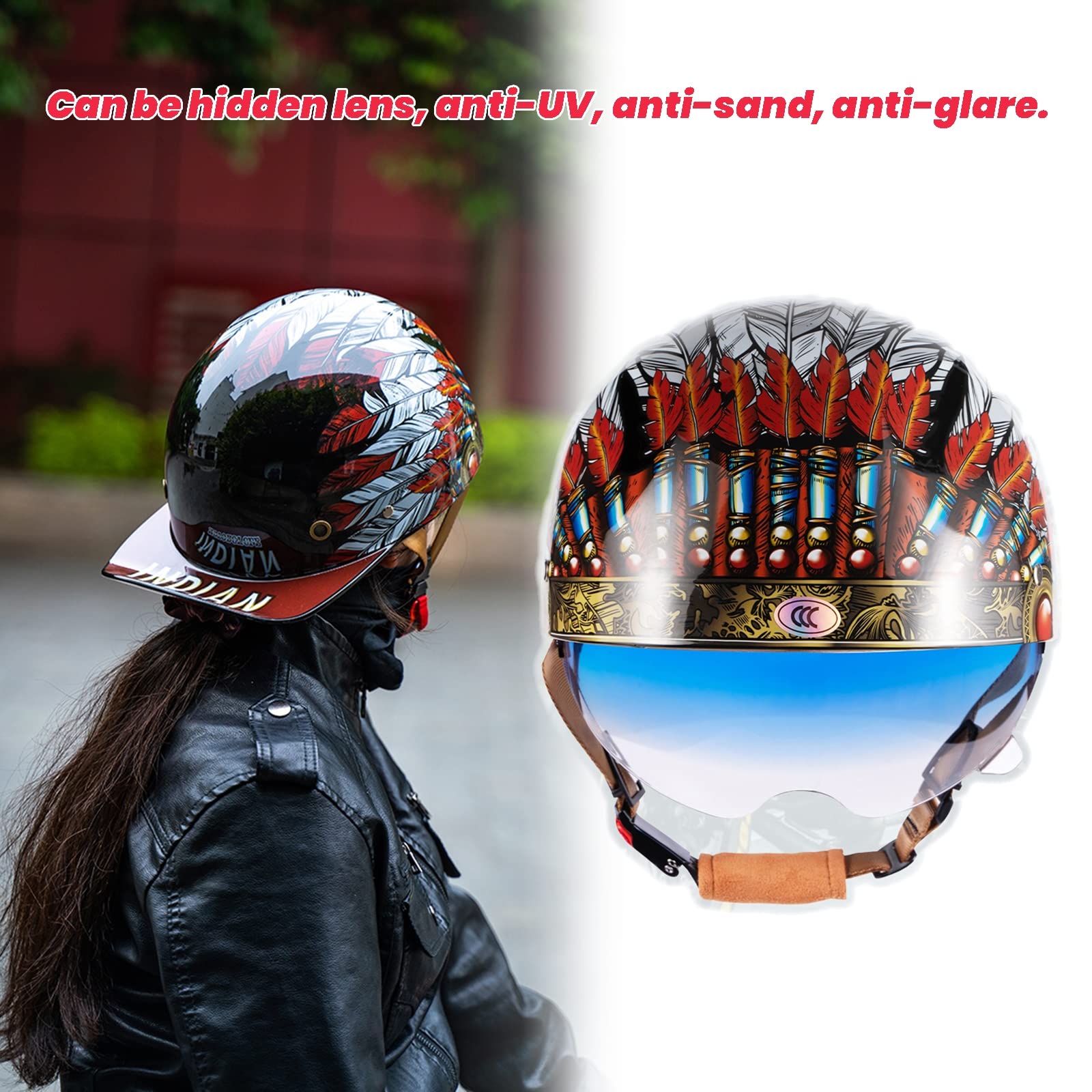Casco Moto Vintage Adulti Caschi Moto Open-Face Retro