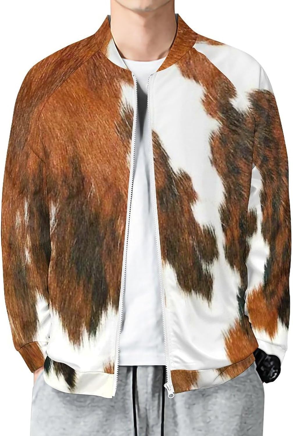 Pink Flamingo Palm Tree Mens Jackets Zip Up Coat with Pockets Casual Crew Neck Long Sleeve Jacket