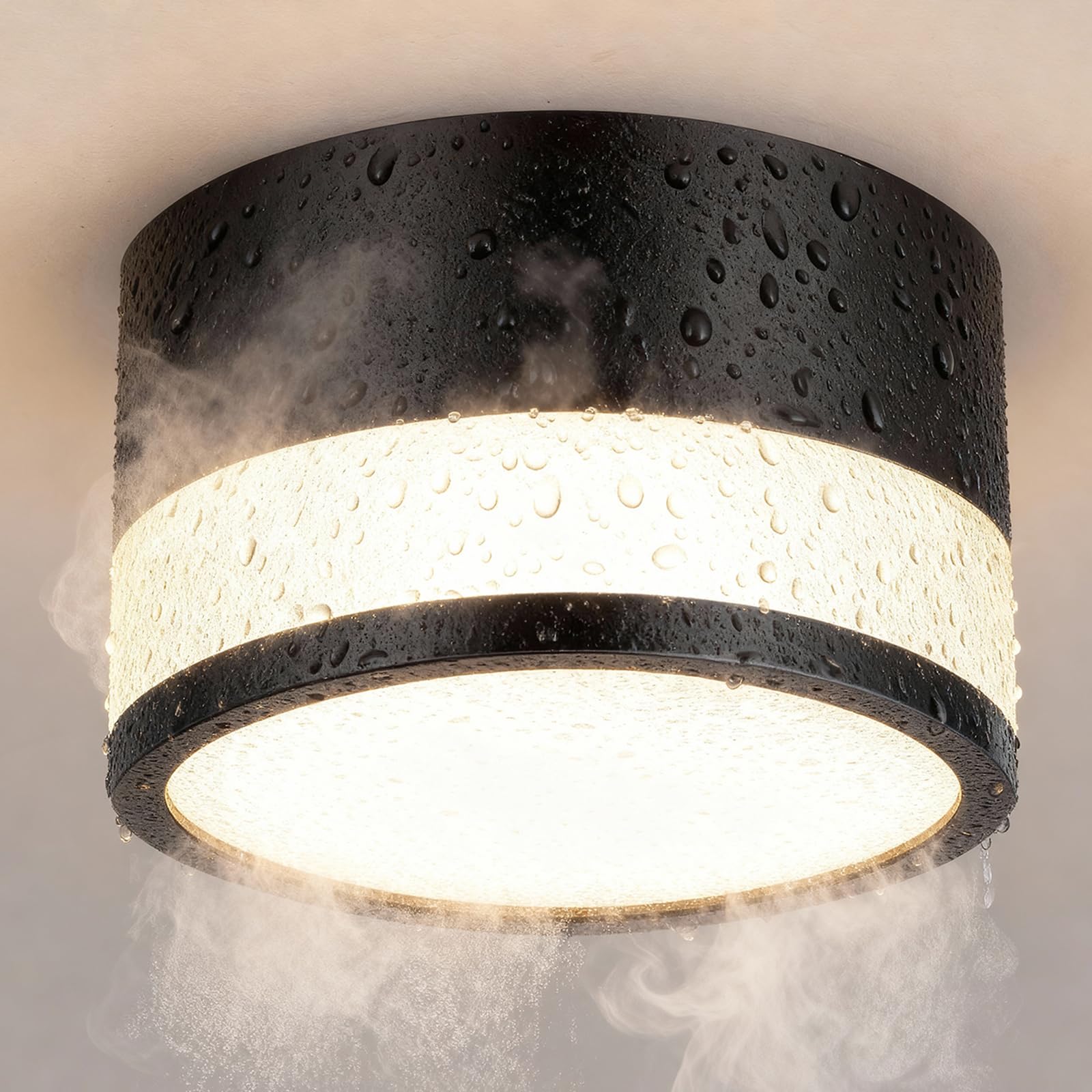 IP44 Wasserdichte Aufbauspot Schwarz für Badezimmer Küchen, LED Deckenspot Warmweiß 3000K für Wohnzimmer Flur, 12W 1100LM Aufbaustrahler Flach, Deckenlampe Aufputz 230V Feuchtraum, Rund Ø100mm*63mm