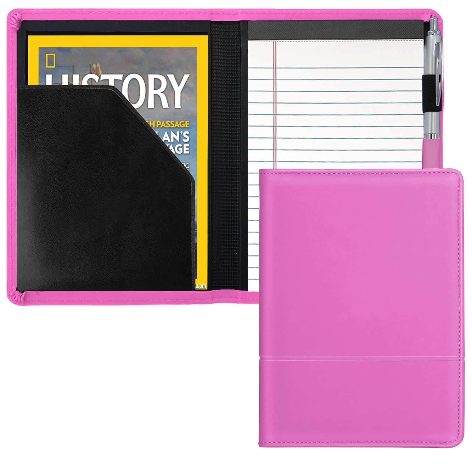 Padfolio/Portfolio Binder, Mini Padfolio Portfolio Binder 5 x 8 Legal Writing Pad, A5 Document Organizer Folder for Men Women, Rose Red