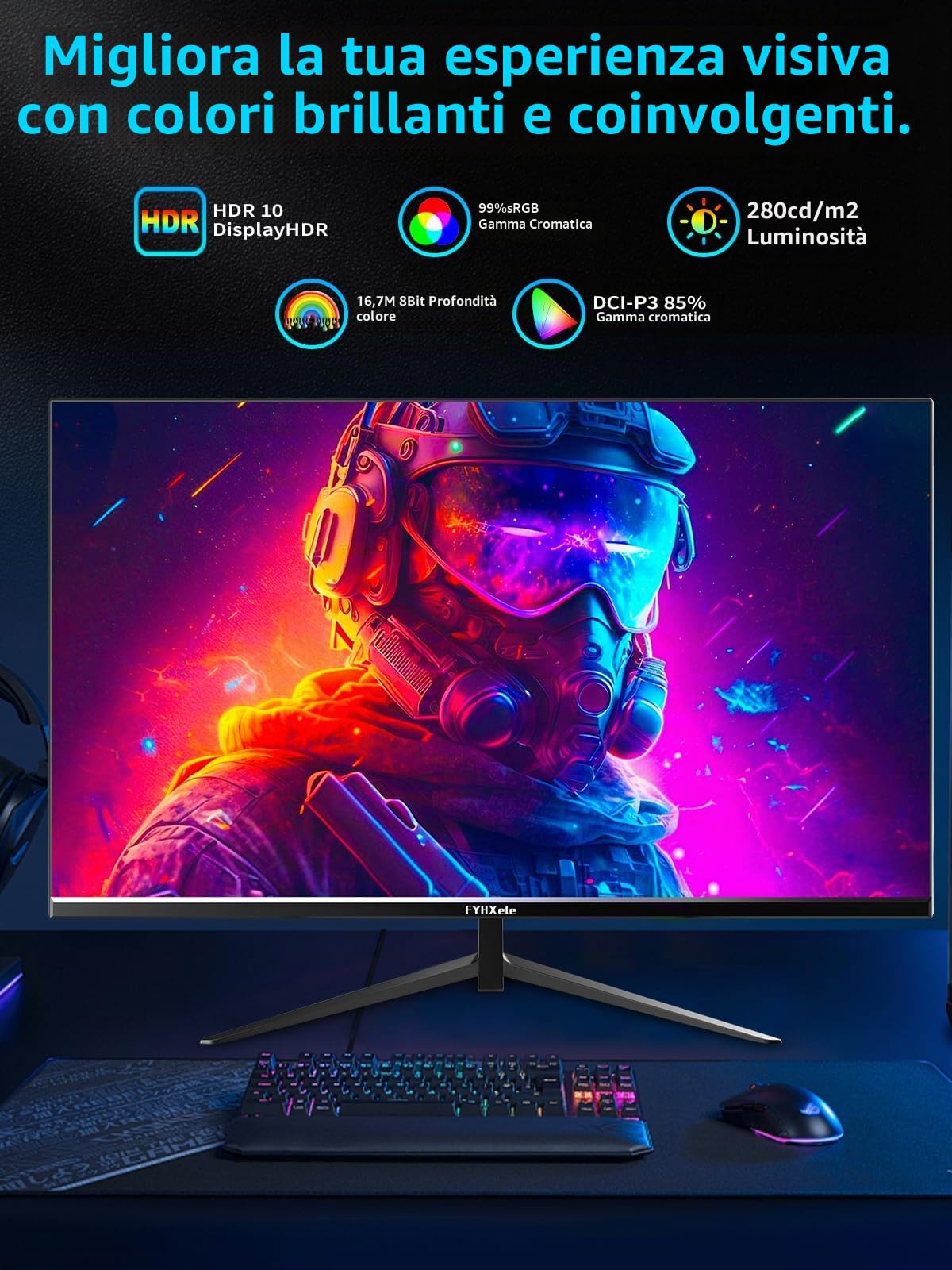 FYHXele Monitor da Gaming 24 Pollici 180Hz 1080P IPS 1ms MPRT Monitor per PC con Supporto per 144Hz/165Hz/180Hz AMD Freesync Premium Display Eye Care DisplayPort HDMI