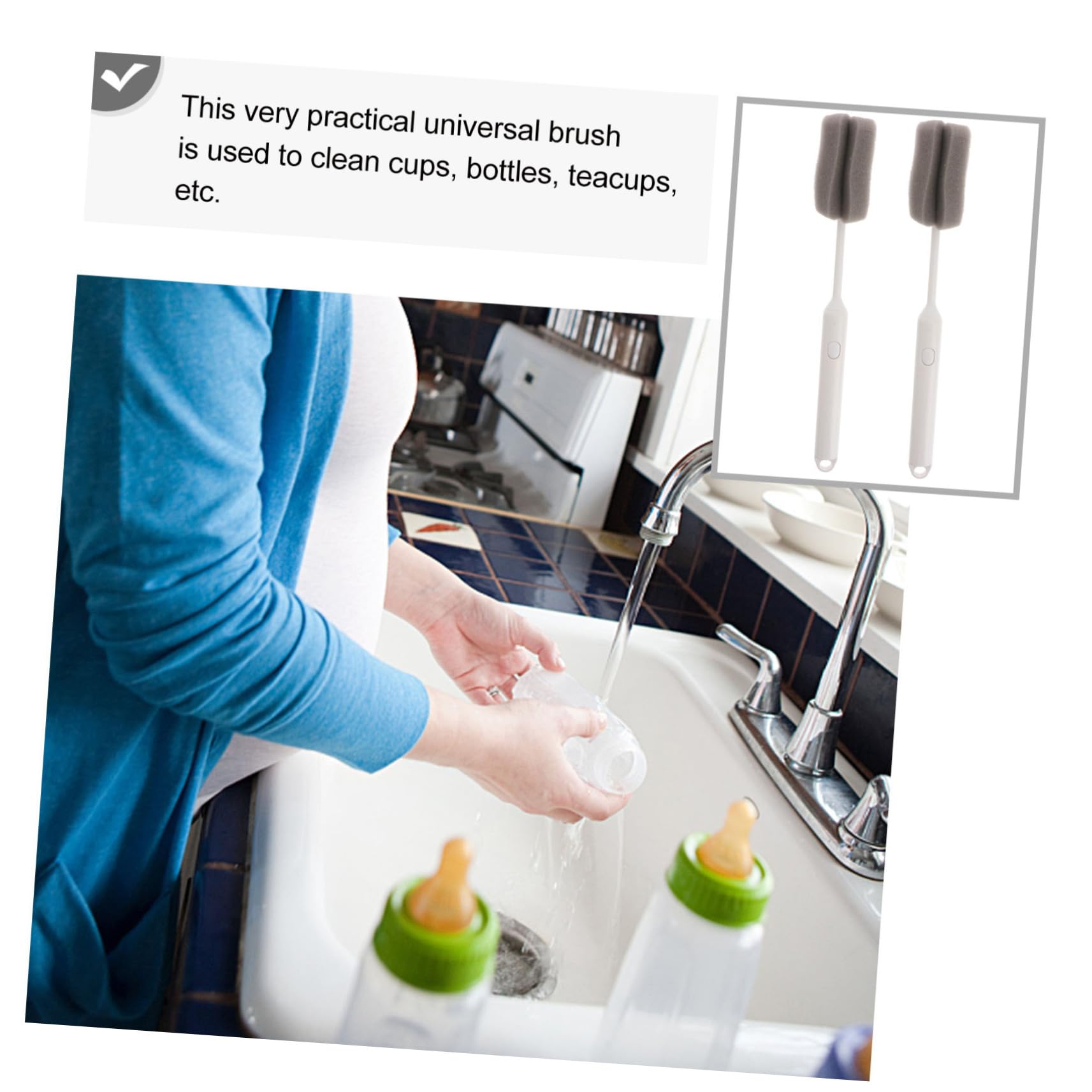 Cepillo de esponja suave para botellas y platos, limpiador doméstico desmontable para platos, cuello, botellas y viajes, cepillo de limpieza eficaz para cocina y uso doméstico