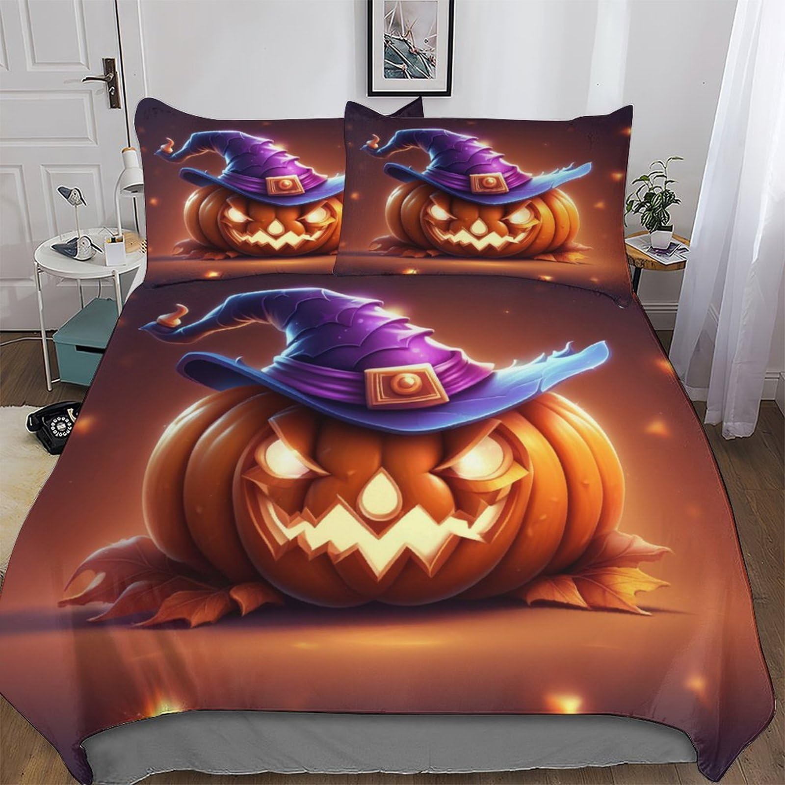 Dcccy Boys Halloween Pumpkin Duvet Cover Set With Pillowcases Soft Quilt Covers Microfiber Bedding For Girls And Teenagers Comforter Cover Double (200X200cm)