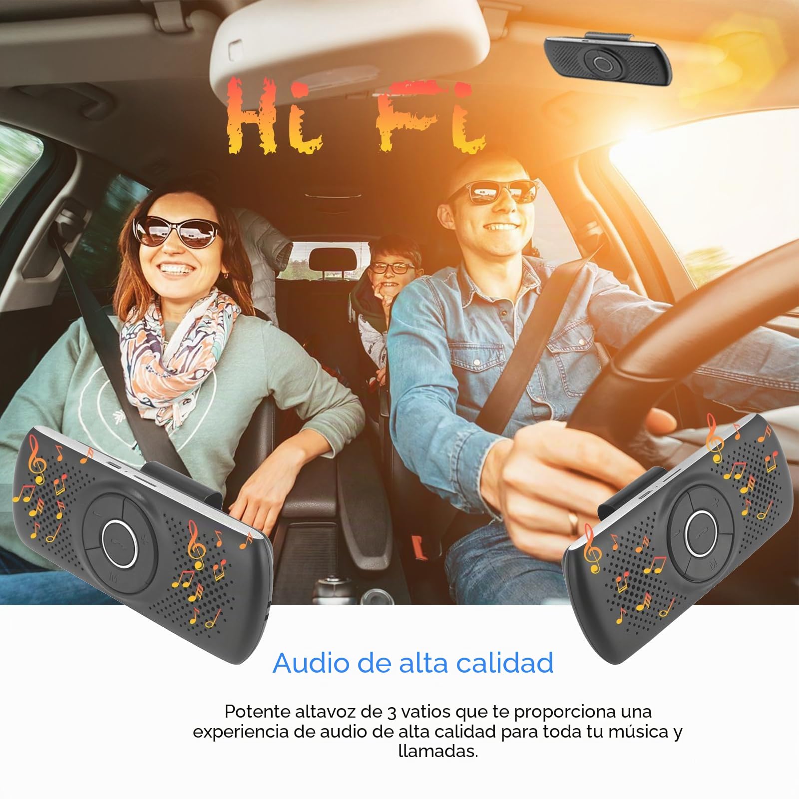 Manos Libres Coche Bluetooth 5.0 con Clip, Ranura para Tarjeta TF, Micrófono Integrado, Compatible con Siri y Google Assistant, para Música, GPS y Llamadas