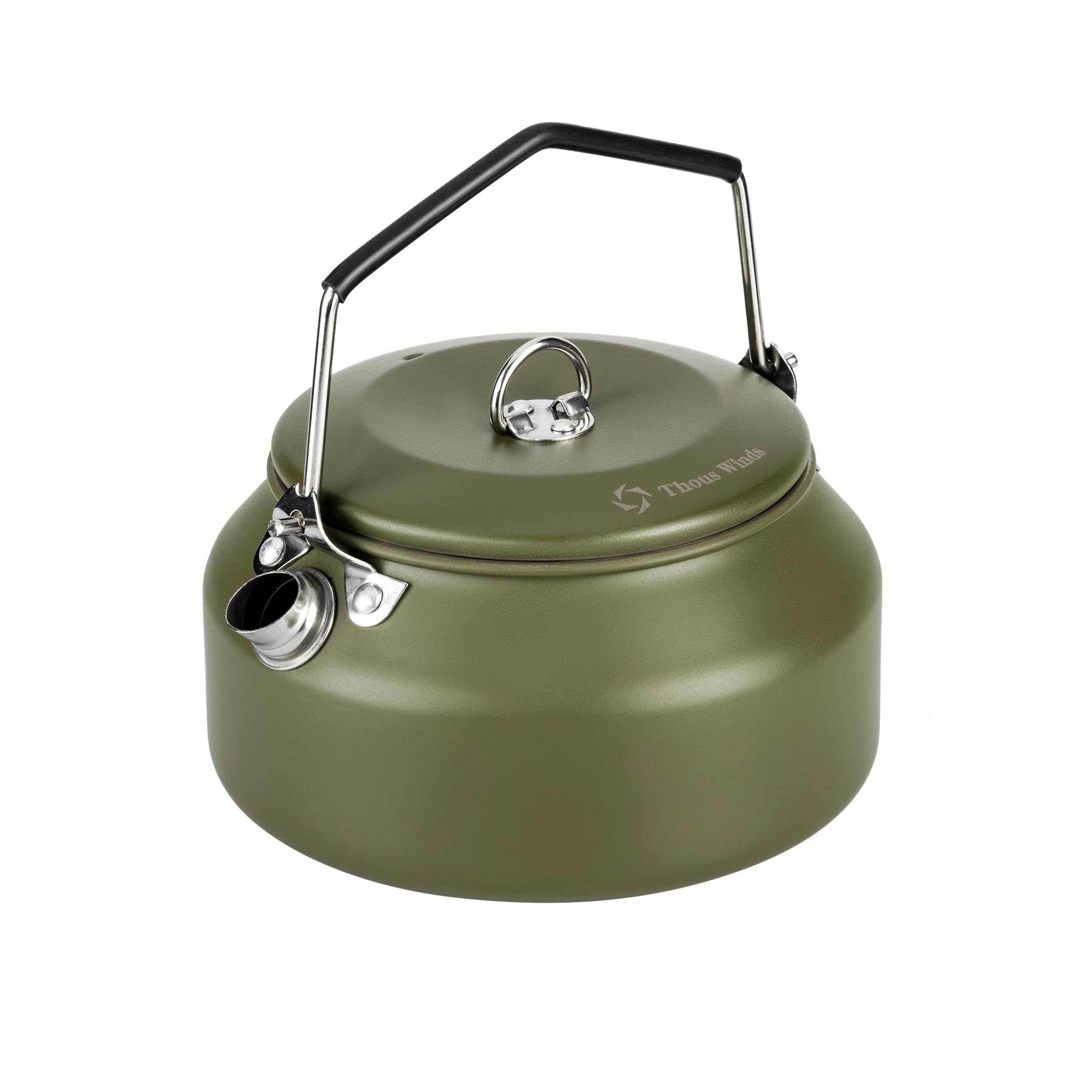 Thous Winds 1L Camping Kettle, Portable Camp Tea Coffee Pot, Lightweight Stainless Steel Teapot, Fast Heating Boiling Water, for Outdoor Campfire Hiking Camping Picnic, Olive-Green