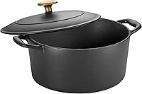 Vista 2 de Tramontina Bestow Olla Holandesa de Hierro Fundido Esmaltado con Tapa, Redonda 5.5 Cuartos, Negro Mate con Perilla Dorada