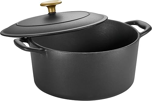 Miniatura 2 de Tramontina Bestow Olla Holandesa de Hierro Fundido Esmaltado con Tapa, Redonda 5.5 Cuartos, Negro Mate con Perilla Dorada
