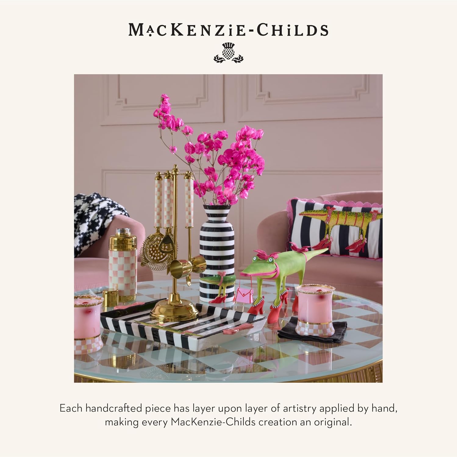 MACKENZIE-CHILDS Patience Brewster Lumbar Throw Pillow, Decorative Cotton Pillow for Living Room, 11x22, Gloria Alligator