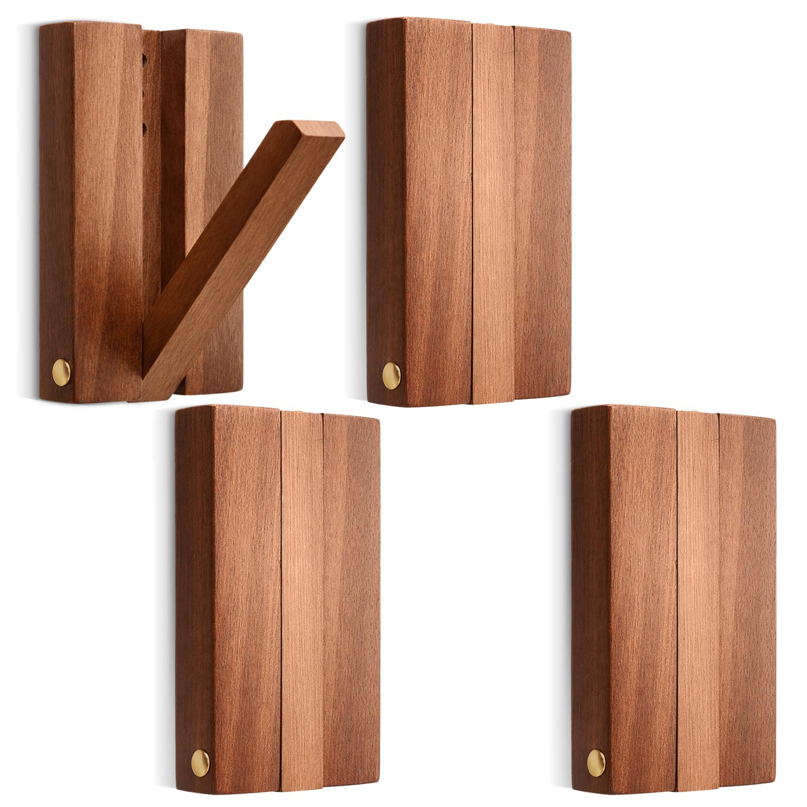 Jetec 4 Gancio Appendiabiti 14 x 8 x 2,5 cm Limite di Peso 22 Libbre Pieghevole Ribaltabili Singolo Legno Ganci Appendiabiti in Legno da Parete per Cappotto Giacche Cappotti Sciarpe Borse