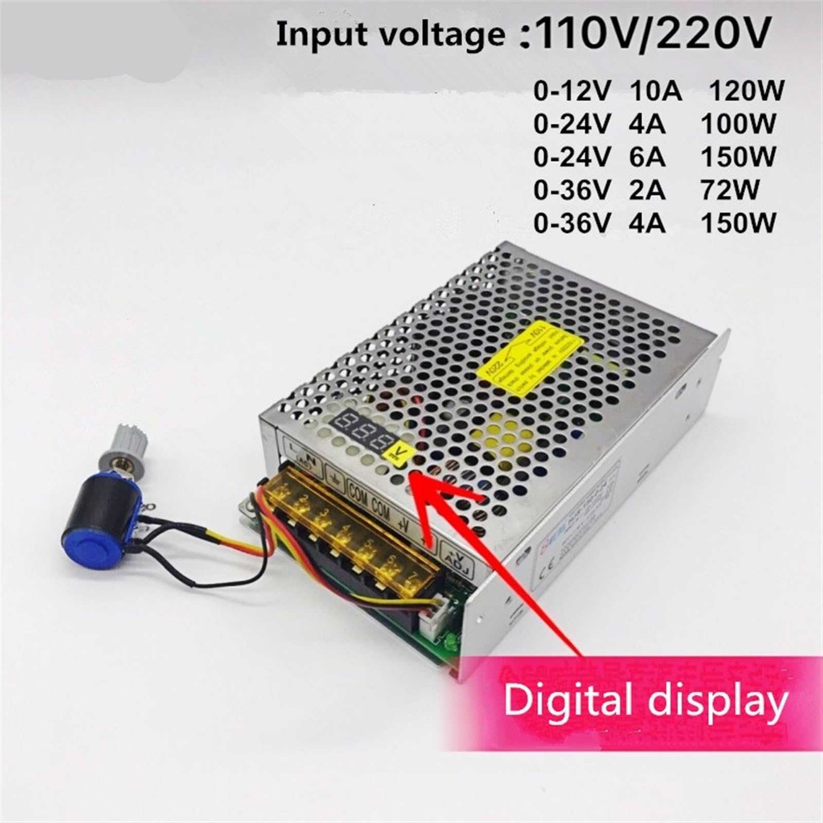 Regulowany zasilacz impulsowy DC, wyświetlacz cyfrowy 72 W, 100 W, 120 W, 150 W, AC 220 V, 110 V, DC 12 V, 24 V, 36 V, sterownik LED (0-12 V 10 A)