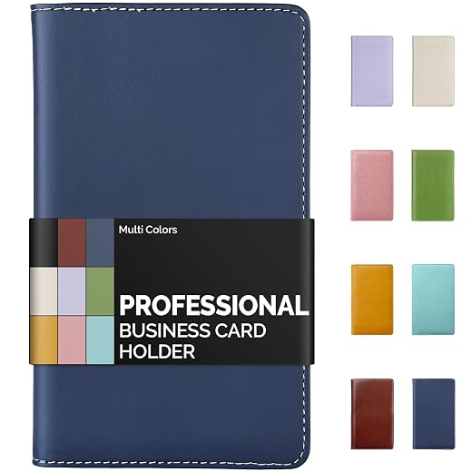 Sooez Leather Professional Business Card Book Holder Organizer, 240 Capacity Credit Card Booklet, PU Name Cards Holder Storage File for Men Women, 7.7"x 4.5" x 0.7", Dark Blue