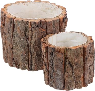 YARNOW Wood Bark Flower Pot 8-Pack Rustic Planter Buckets for Succulents Indoor Outdoor Natural Wood Plant Pots 15.74X3.93X3.93 Inch