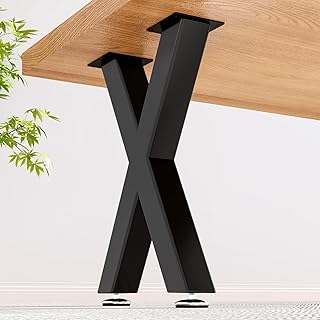 Table Legs-15inches Height 10inches Wide Furniture Desk Bench Dining Legs Adjustment Feet Pads X Shape Black Metal Table Legs Set of 2