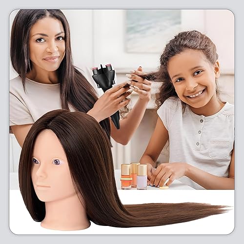 Miniatura 8 de Cabeza de maniquí 80% cabello humano - 71 cm Maniquí de práctica para maquillaje y cosmetología con cabello, cabeza para trenzado y peluquería para