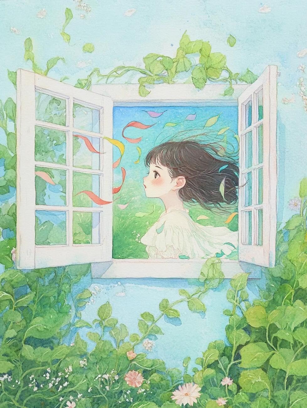 Henypt Cross Stitch Kit The Girl by the Window DIY Needlepoint Set for Beginners The Elderly with Accessories Handmade DIY/Gifts 14CT 50x70cm