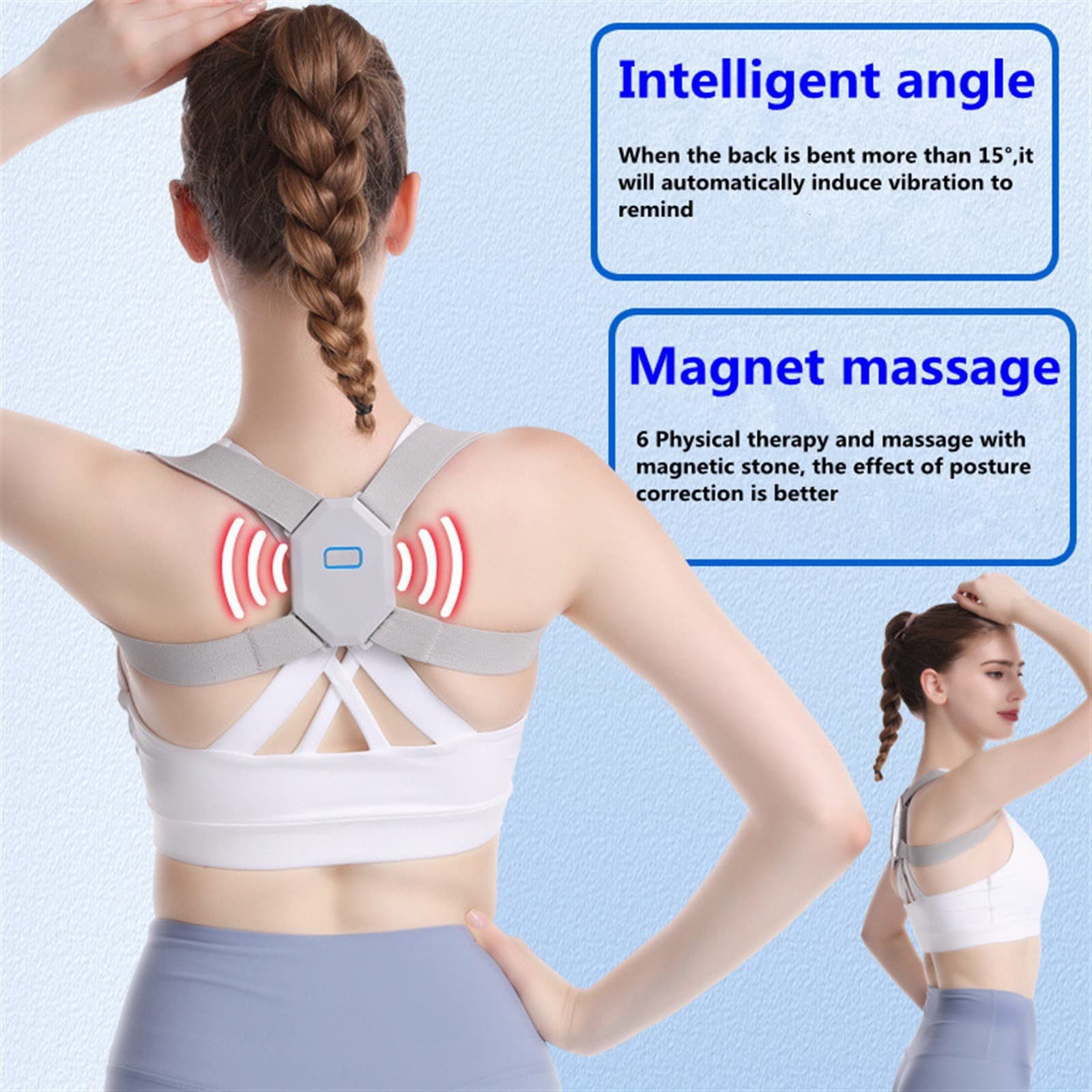Correcteur de dos 6 aimants Capteur électronique Rappel de vibration Correcteur de posture de la colonne vertébrale intelligent Convient aux enfants Support réglable Santé et relaxation Fabriqué à
