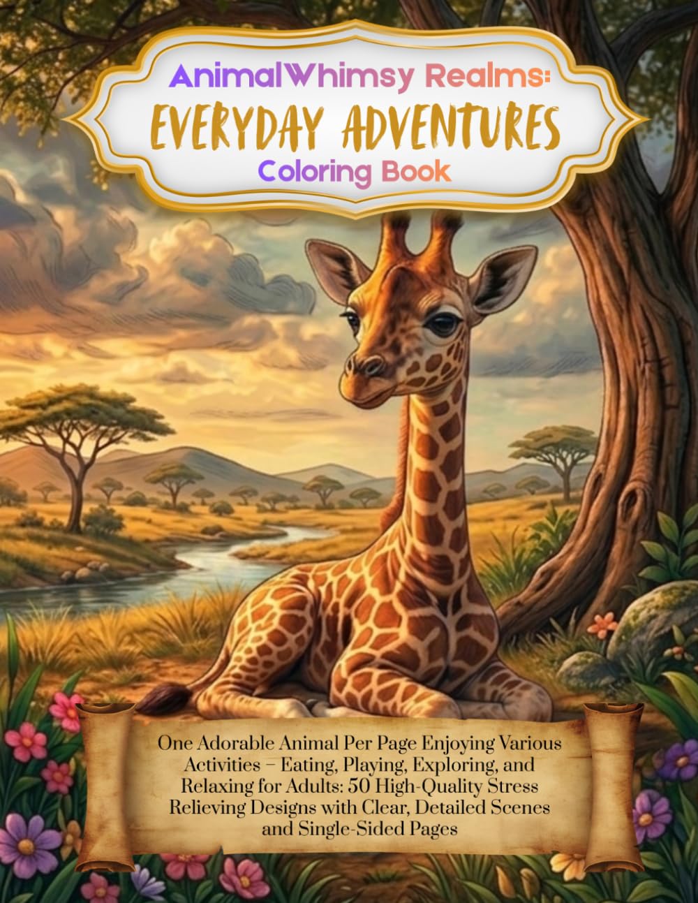 AnimalsWhimsy Realms Everyday Adventures: One Adorable Animal Per Page Enjoying Various Activities – Eating, Playing, Exploring, and Relaxing for ... Clear, Detailed Scenes and Single-Sided Pages