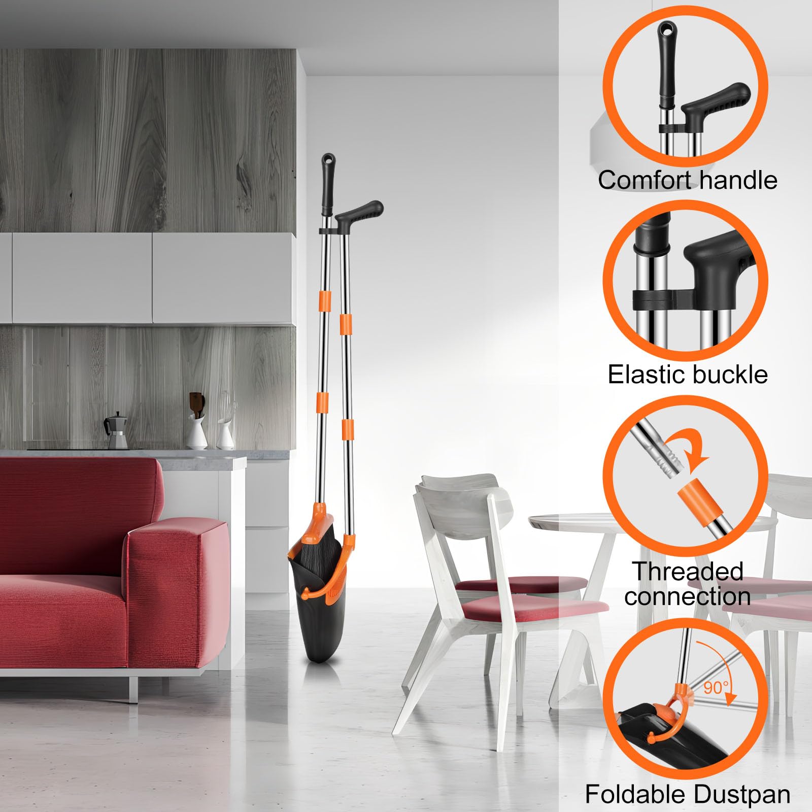 Set Scopa e Paletta Con Manico Lungo da 115 CM