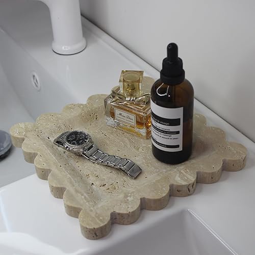 Miniatura 7 de Bandeja de mármol natural de lujo con borde festoneado, bandeja decorativa cuadrada hecha a mano, bandeja para atrapar todas las bandejas para