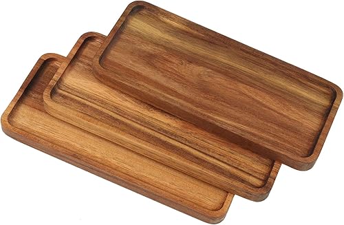 Miniatura 3 de GNIEMCKIN Bandeja de madera para servir, 11.8 x 5.1 pulgadas, juego de 5, bandeja de madera de acacia, perfecta para servir embutidos, postres,