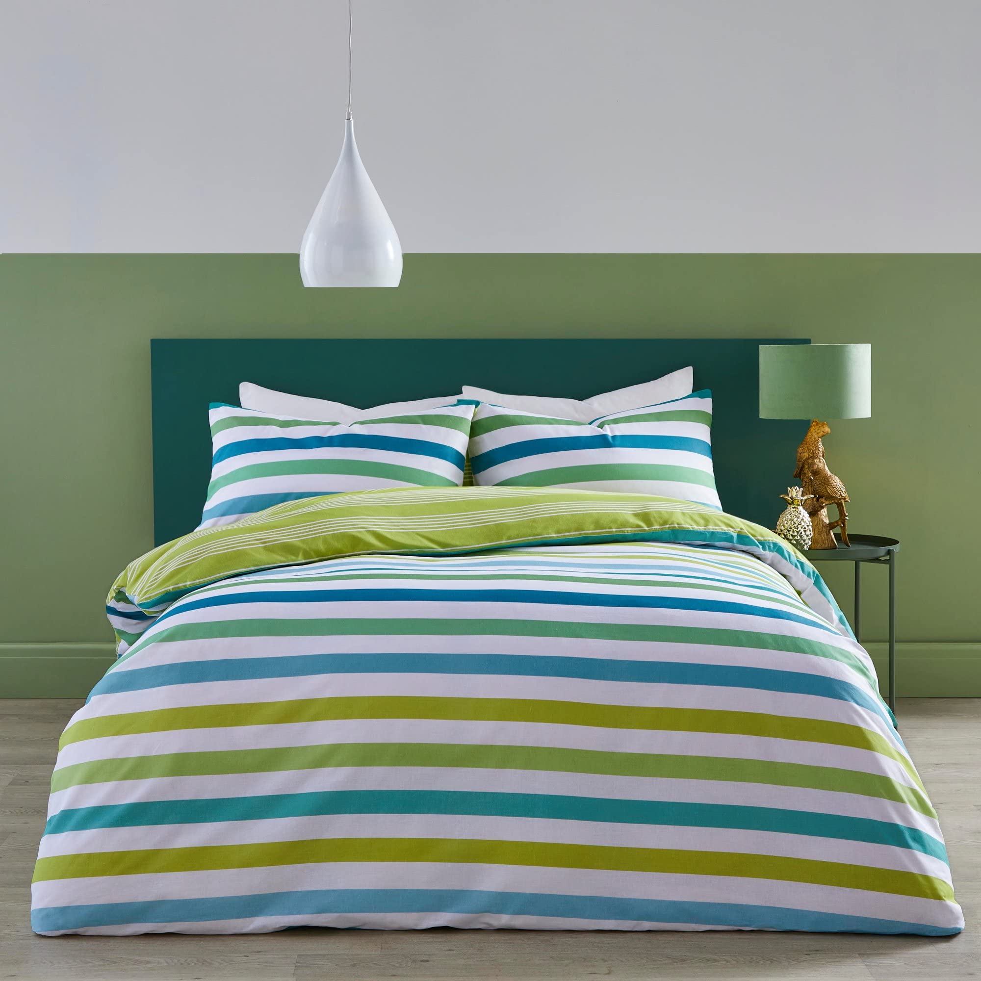 FusionCarlson Stripe - Reversible Duvet Cover Set - Single Bed Size in Green
