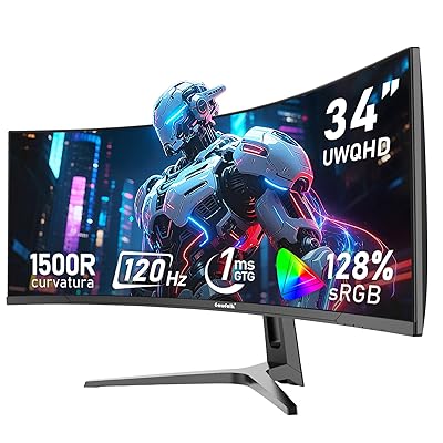 Gawfolk 34 Inch Ultrawide Curved 120Hz Gaming Computer Monitor 1500R PC Screen 21:9 UWQHD (3440x1440),Adaptive Sync,178° Viewing Angle,128% sRGB,Display Port、HDMI,Compatible with Wall Mounted -Black
