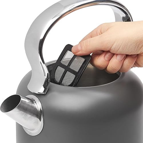 Miniatura 8 de Haden Chelsea - Hervidor de agua eléctrico de 1,7 litros con base de 360 grados, gris y cromado